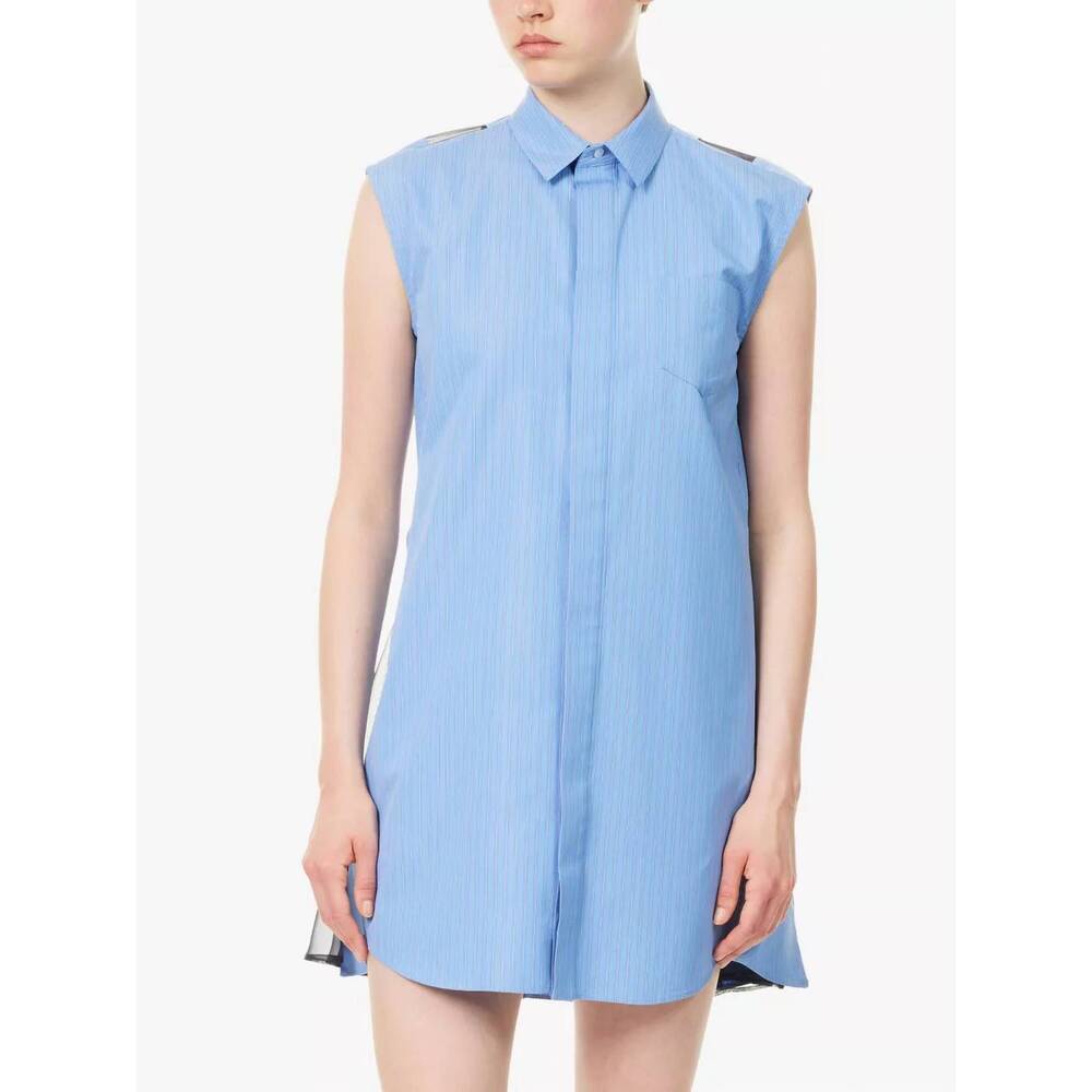 NEW SACAI striped poplin sleeveless dress in blue stripe